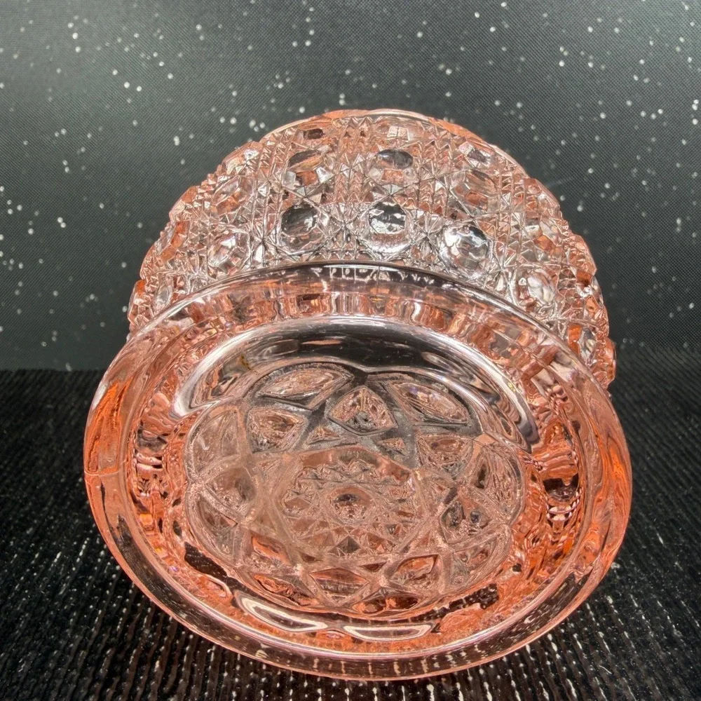 Vintage Pink Depression Glass Rose Bowl Daisy and Button Scalloped Rim 3 inch